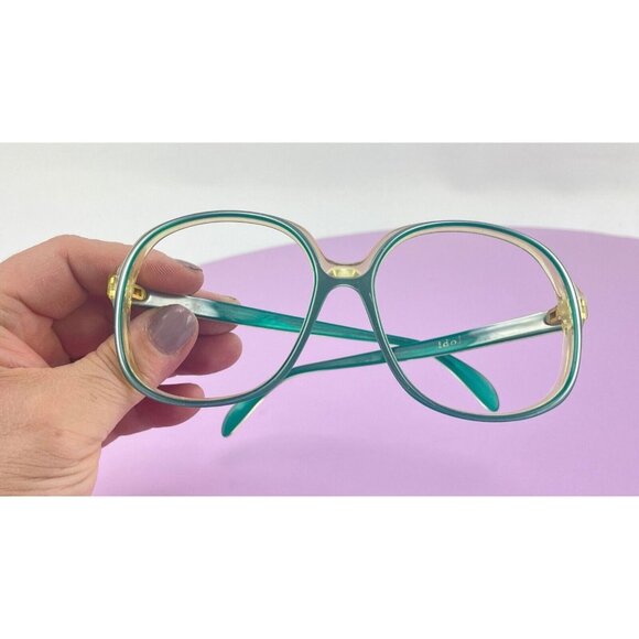 Vintage 80s oversized green eyeglasses frame, green gold iridescent, NO LENS - Picture 3 of 10